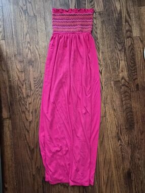 Pink Strapless Maxi Dress Medium Smocked Tube Top Summer Beach Dress